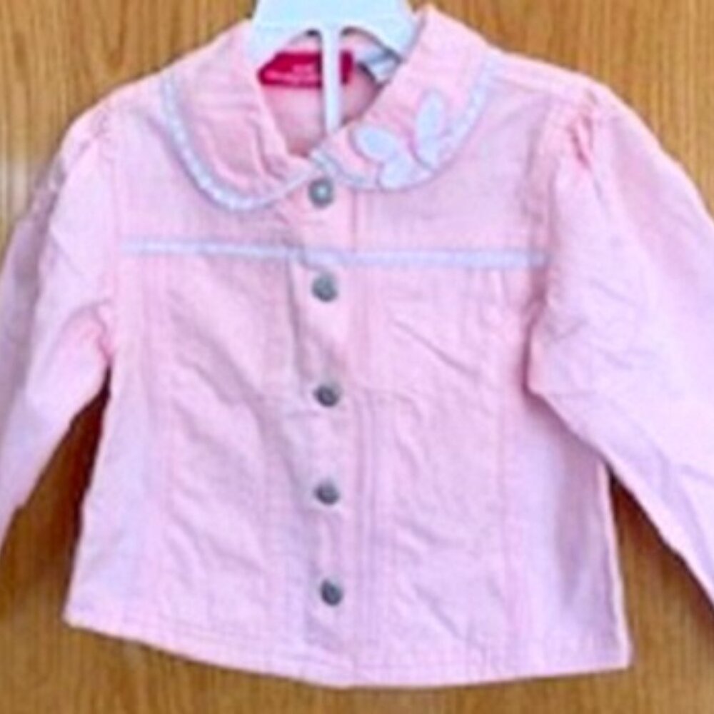 Kids Headquarters Girls' Denim Cotton Pink Jacket Butterfly Embroidery 3T